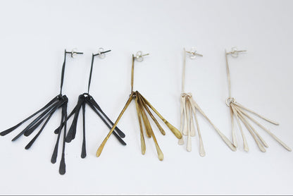 Long light silver dangle earrings / White or Black silver  +  Brass ✻