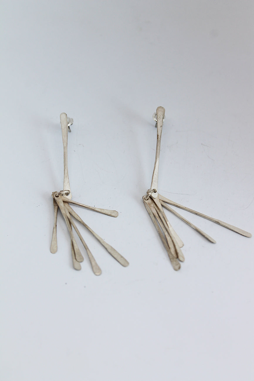 Long light silver dangle earrings / White or Black silver  +  Brass ✻