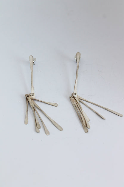 Long light silver dangle earrings / White or Black silver  +  Brass ✻