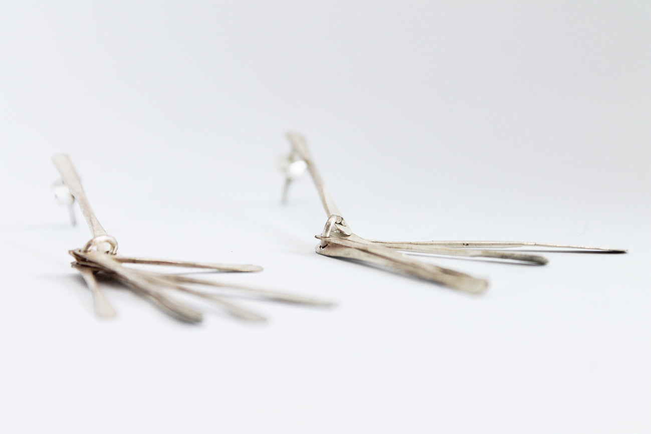 Long light silver dangle earrings / White or Black silver  +  Brass ✻