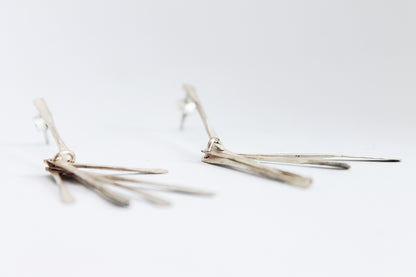 Long light silver dangle earrings / White or Black silver  +  Brass ✻