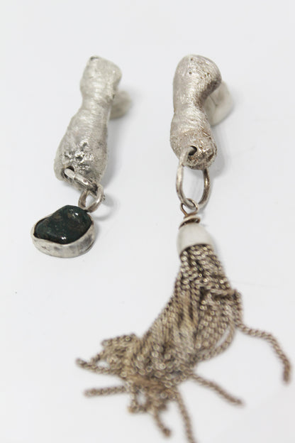 DisOrder * Mismatched mixed metal earrings / white, green or black