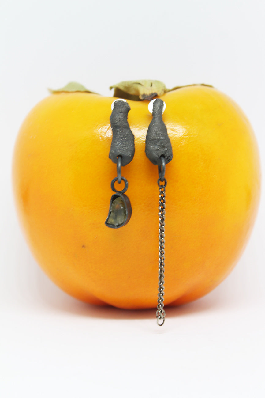 DisOrder * Mismatched mixed metal earrings / white, green or black