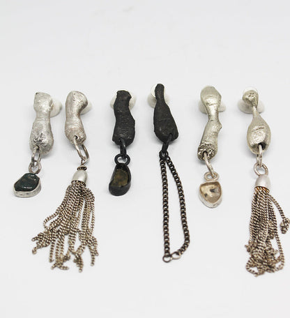 DisOrder * Mismatched mixed metal earrings / white, green or black