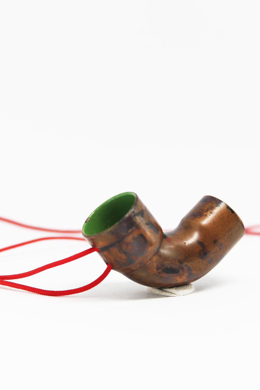 Recycled copper tube minimal pendant necklace / white or green