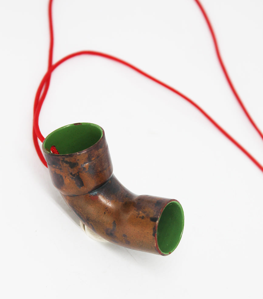 Recycled copper tube minimal pendant necklace / white or green