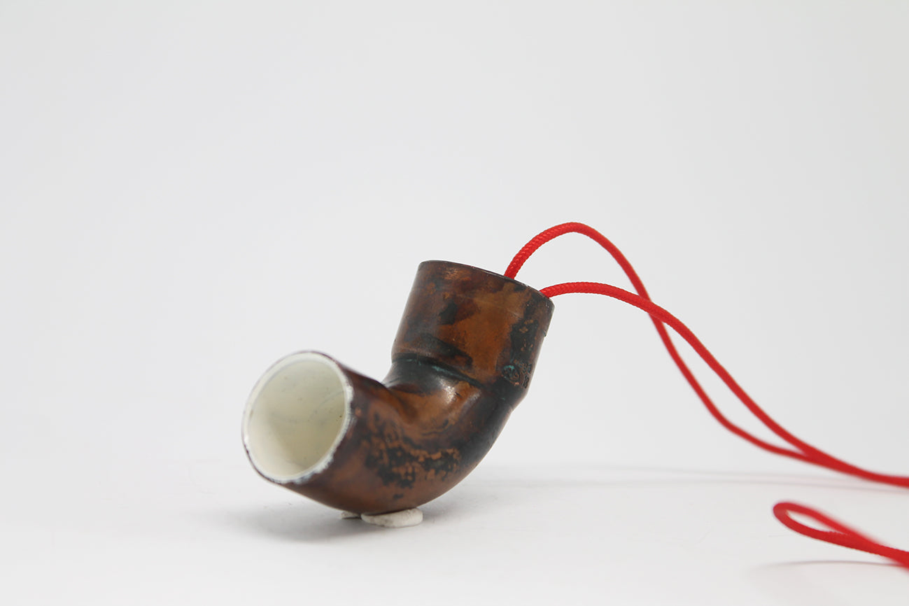 Recycled copper tube minimal pendant necklace / white or green