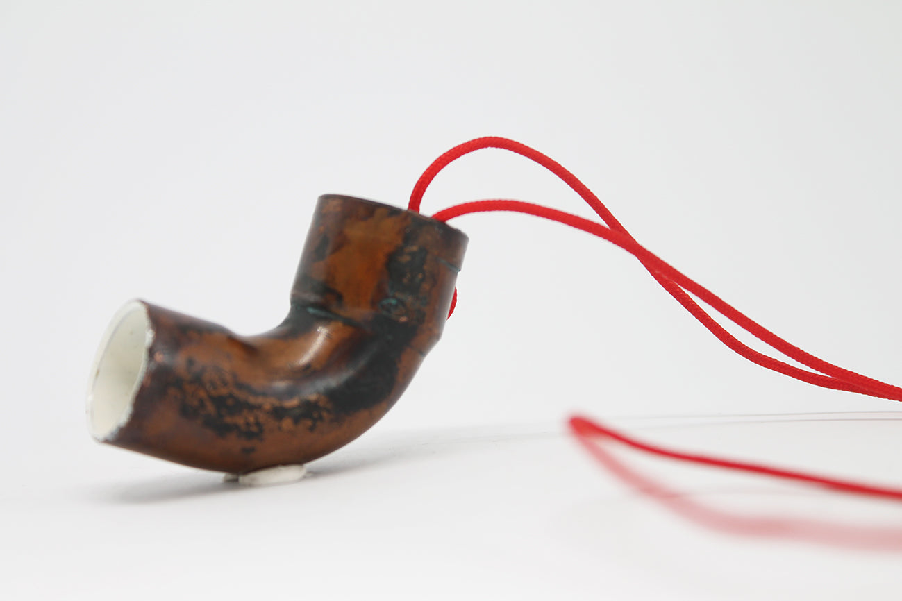 Recycled copper tube minimal pendant necklace / white or green