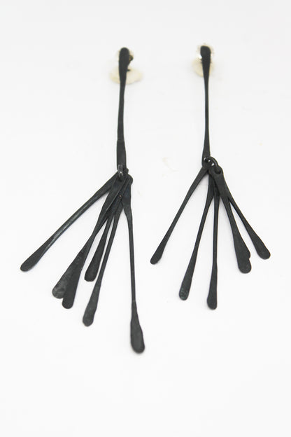 Long light silver dangle earrings / White or Black silver  +  Brass ✻