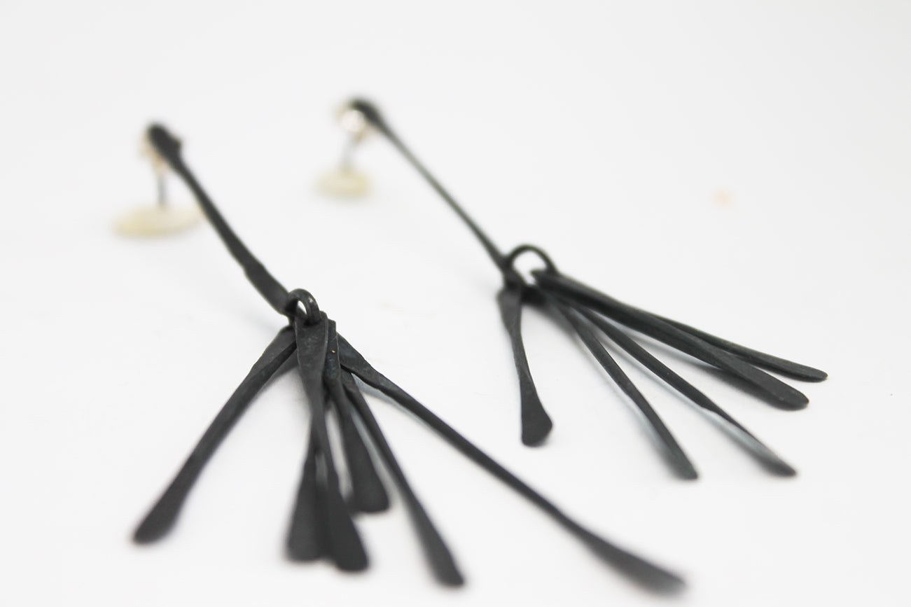 Long light silver dangle earrings / White or Black silver  +  Brass ✻