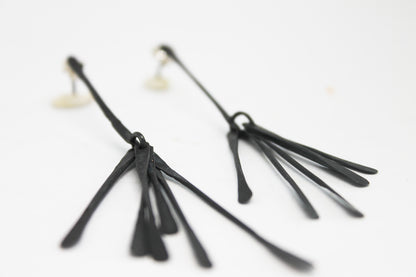 Long light silver dangle earrings / White or Black silver  +  Brass ✻