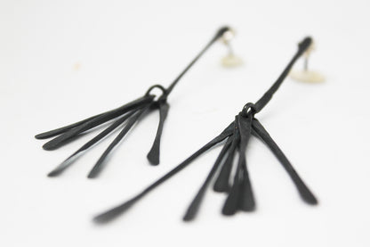 Long light silver dangle earrings / White or Black silver  +  Brass ✻