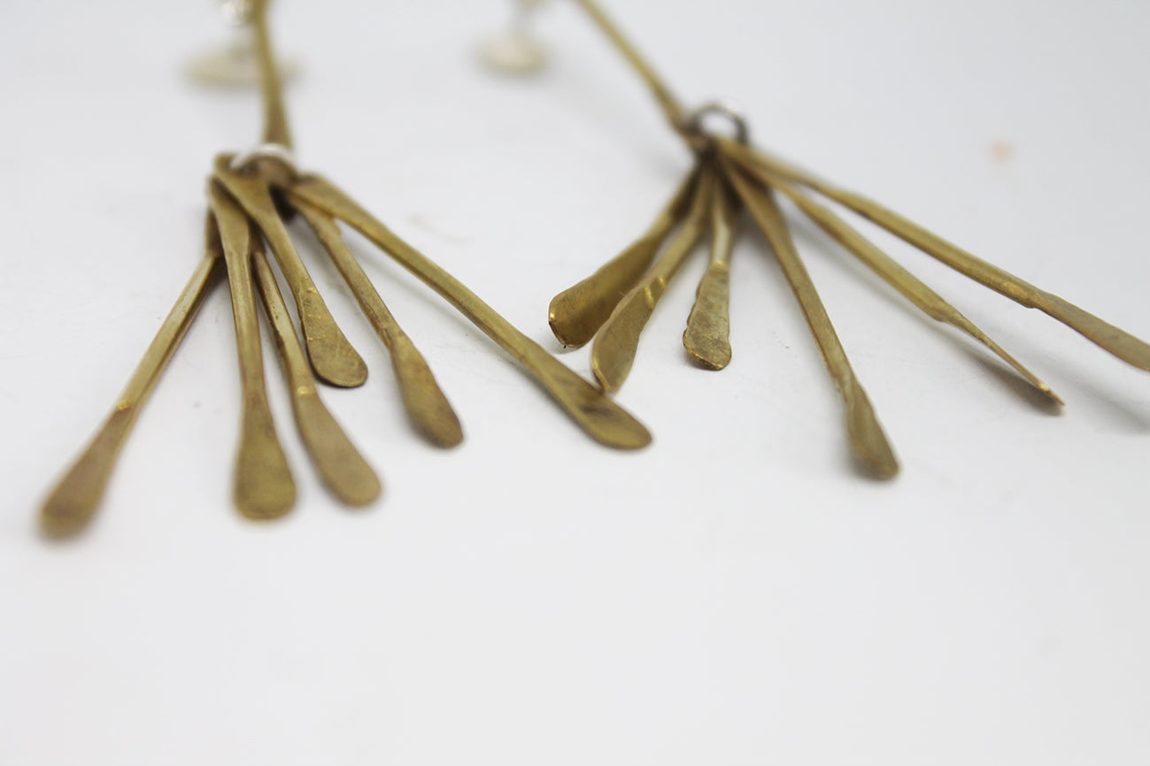 Long light silver dangle earrings / White or Black silver  +  Brass ✻