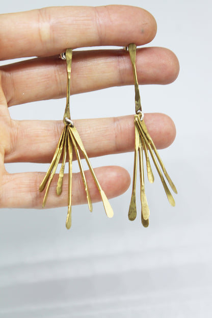 Long light silver dangle earrings / White or Black silver  +  Brass ✻