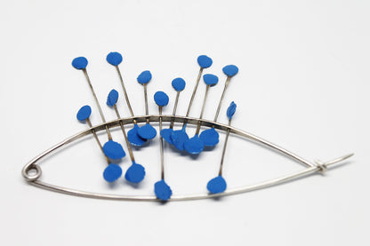 Big Bold Statement Silver Pin Brooch / Red, Blue or Green