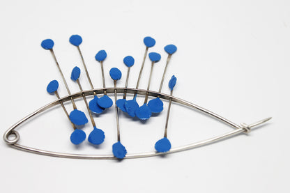 Big Bold Statement Silver Pin Brooch / Red, Blue or Green