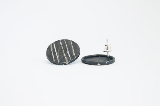 Round black silver stud earrings