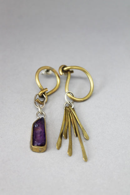 Mismatched mixed metal bold amethyst earrings/ Zapetljanac vol.2