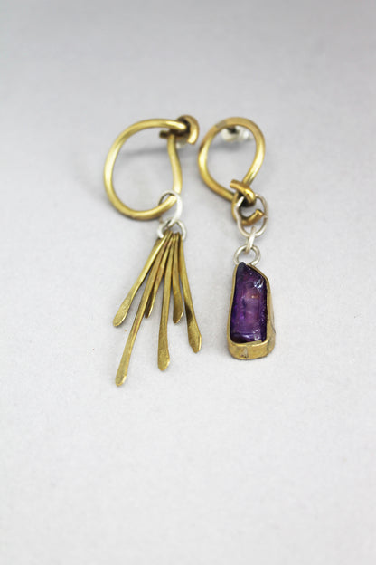 Mismatched mixed metal bold amethyst earrings/ Zapetljanac vol.2