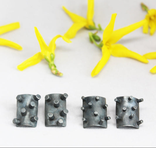 Black silver spikes earrings