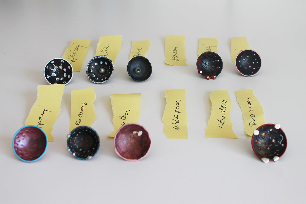 "Kalendarij" / set of 12 unique copper small brooches