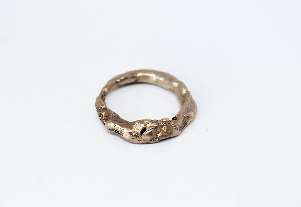 Unique artsy rings sandcasted in bronze