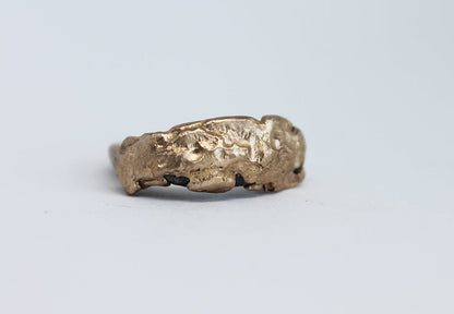 Unique sand cast statement ring in bronze