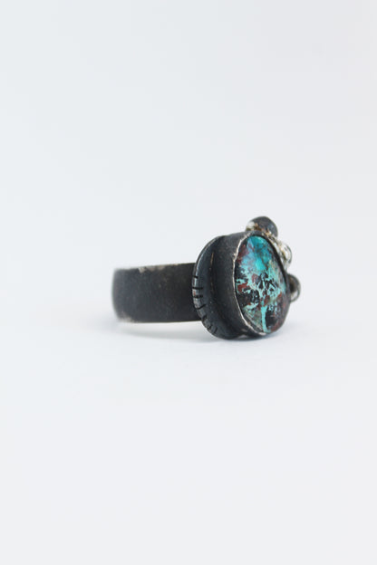Black silver unique ring / Australian turquoise