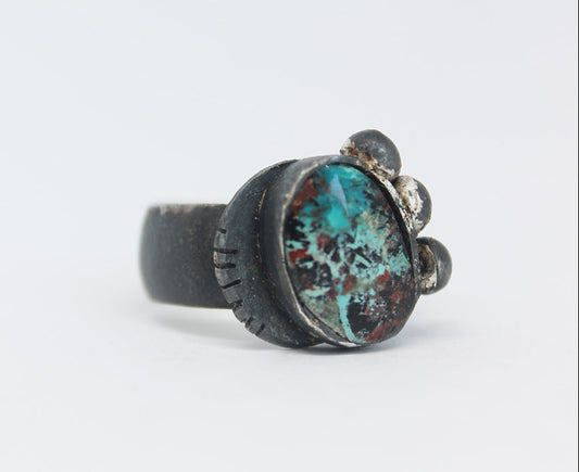 Black silver unique ring / Australian turquoise