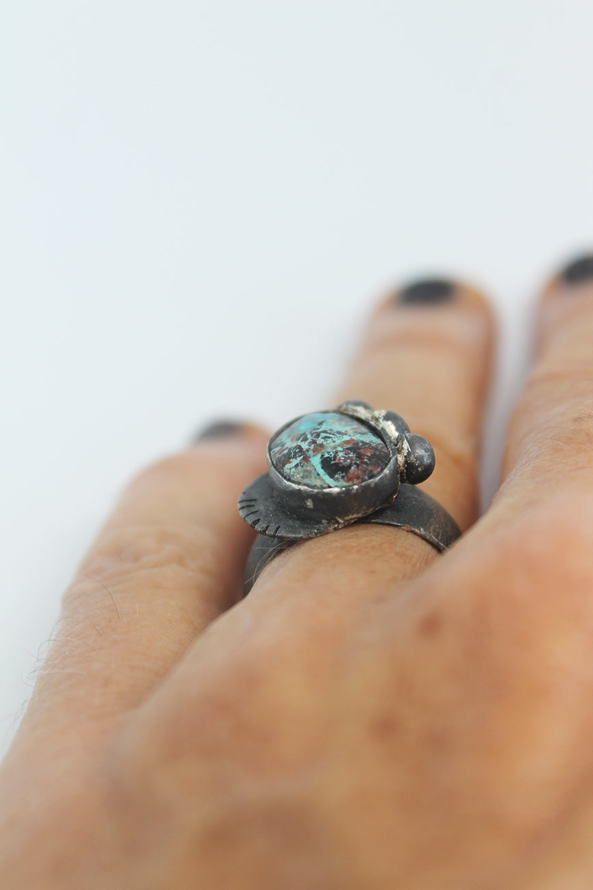 Black silver unique ring / Australian turquoise