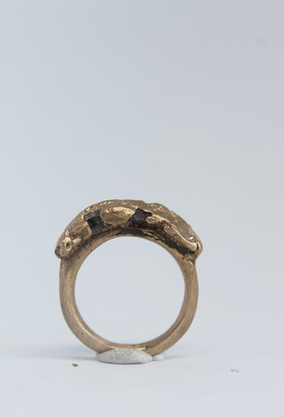 Unique sand cast statement ring in bronze