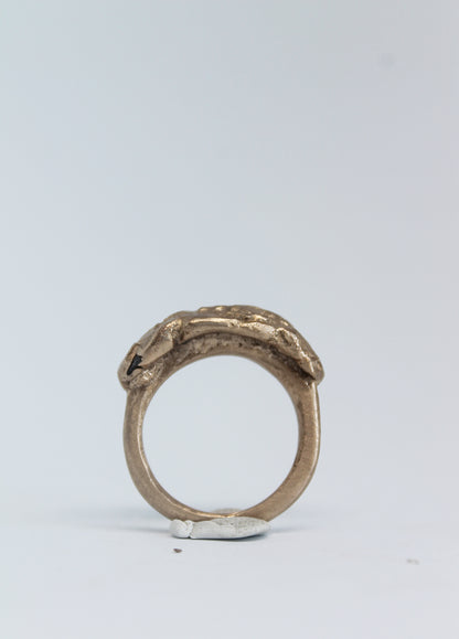 Unique sand cast statement ring in bronze