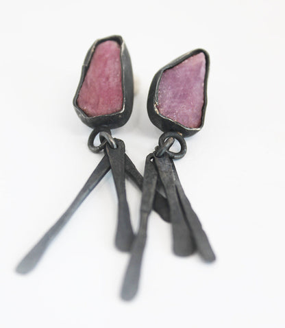 Unique black silver earrings with Rose quartz