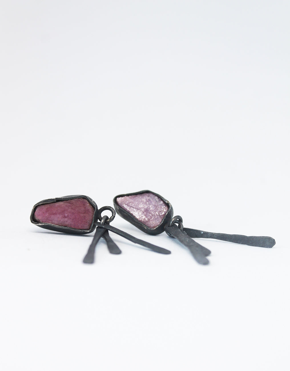 Unique black silver earrings with Rose quartz