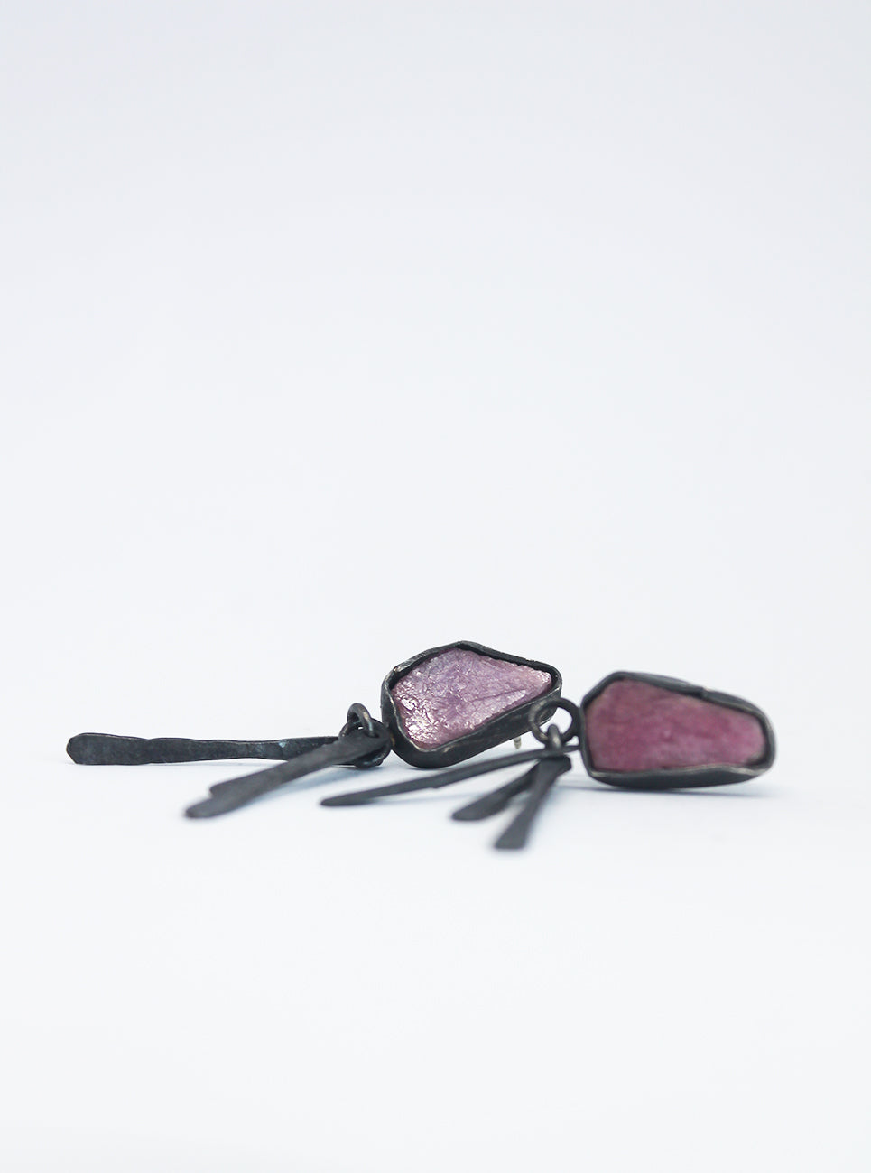Unique black silver earrings with Rose quartz