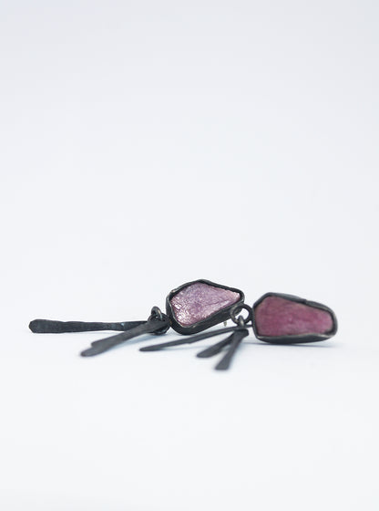 Unique black silver earrings with Rose quartz