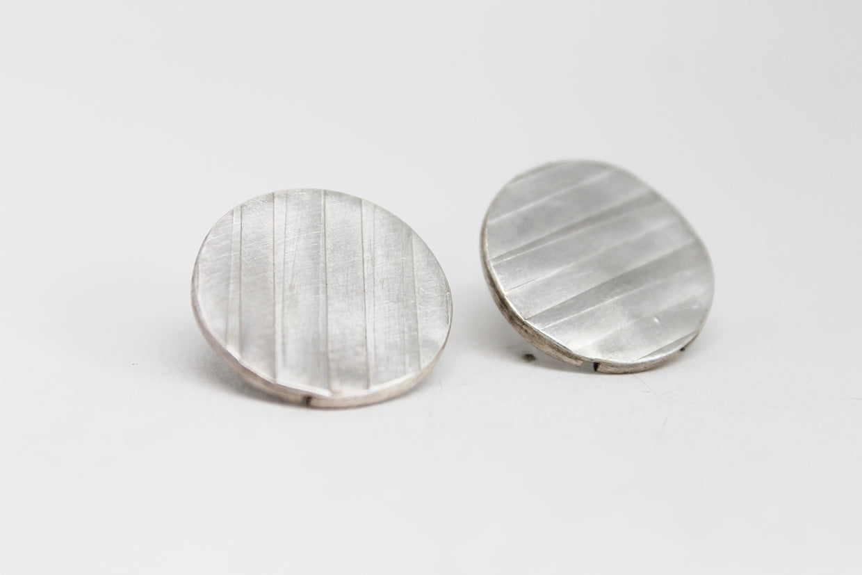 Round Silver Textured earrings