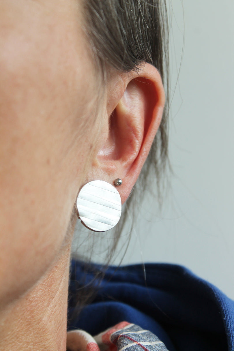 Round Silver Textured earrings