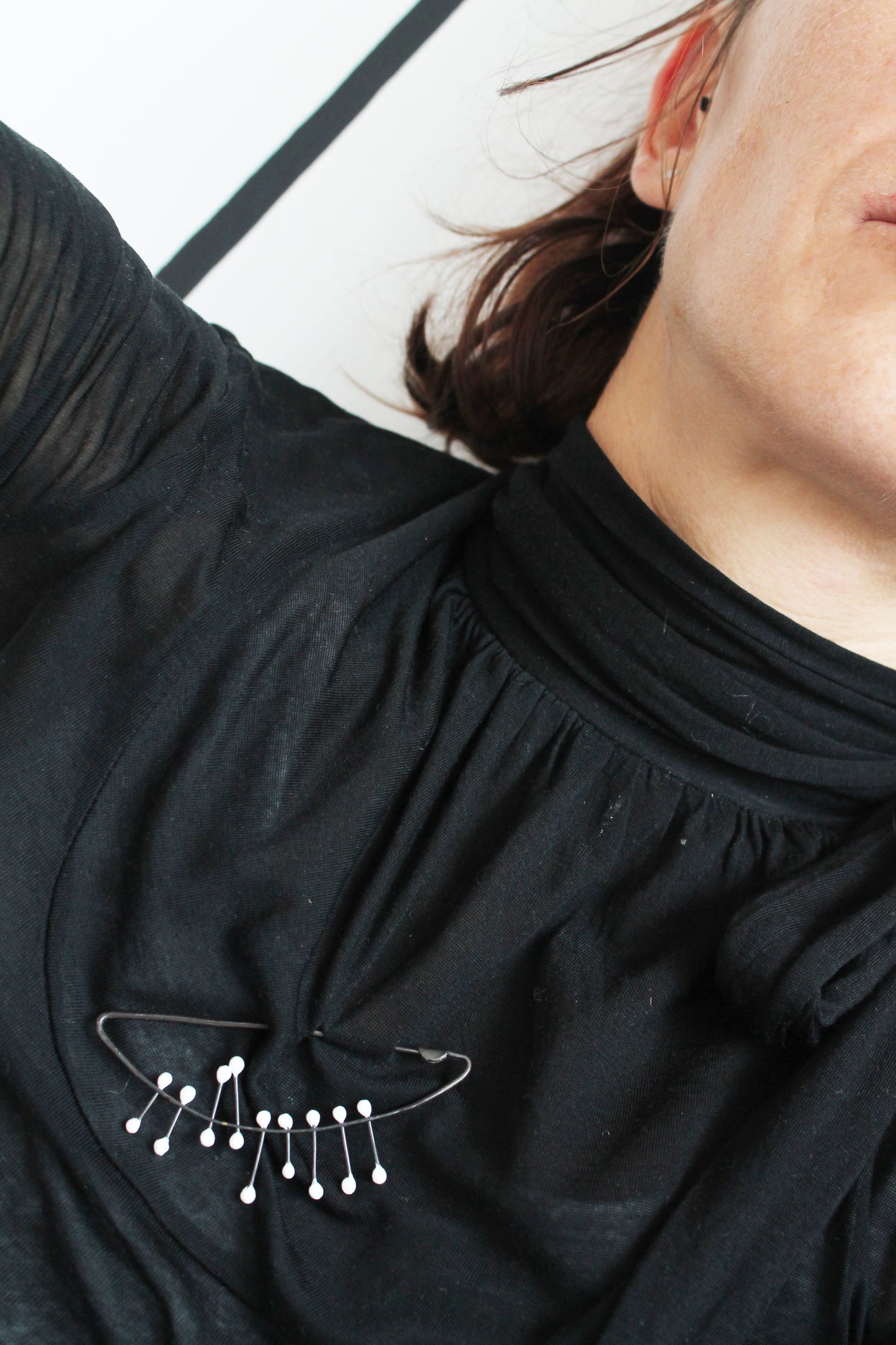 Black Silver Modern Brooch / Red or White