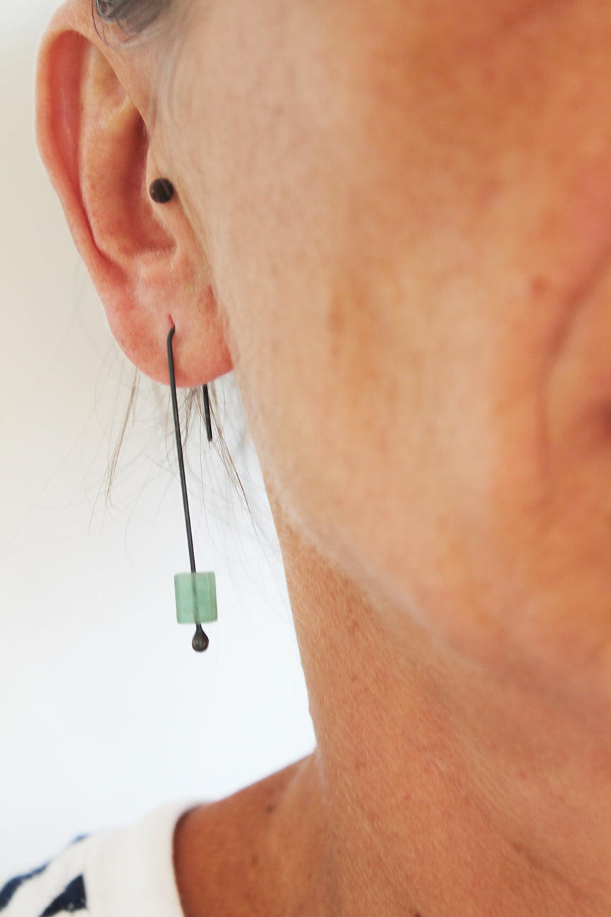 Green Stone Silver Earrings