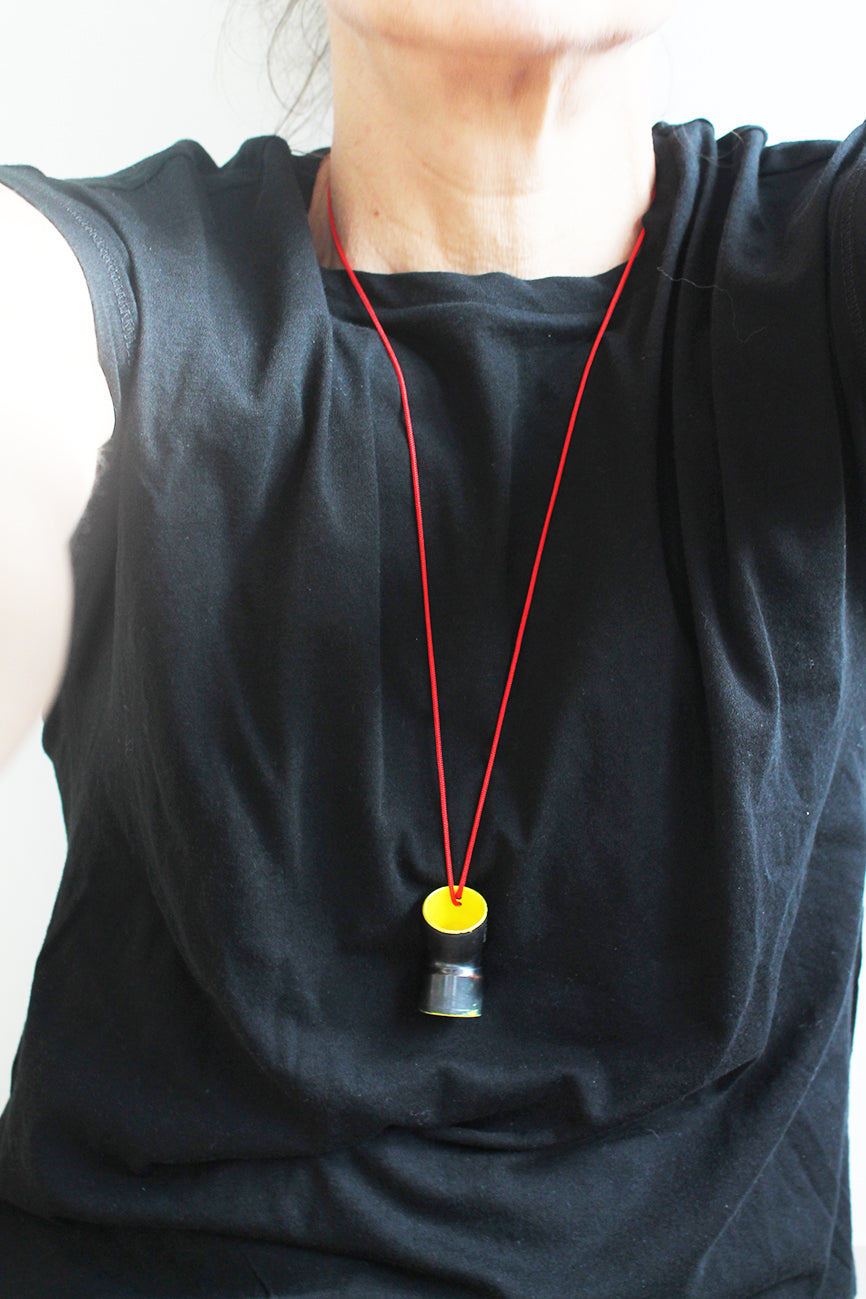 Recycled copper tube minimal pendant necklace / white or green