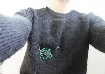 Big Bold Silver Pin Brooch / Red, Blue or Green