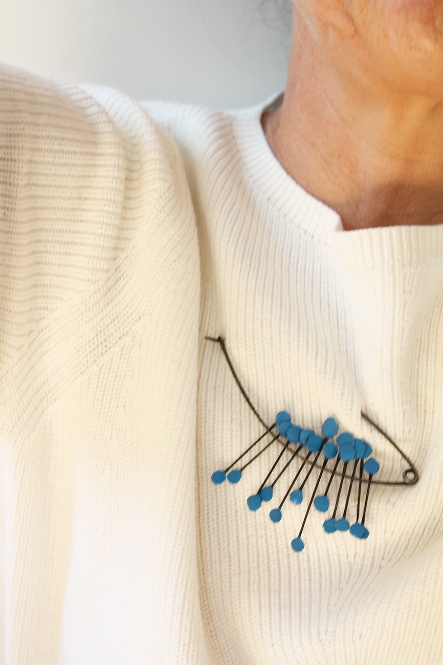 Big Bold Silver Pin Brooch / Red, Blue or Green