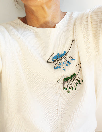 Big Bold Silver Pin Brooch / Red, Blue or Green