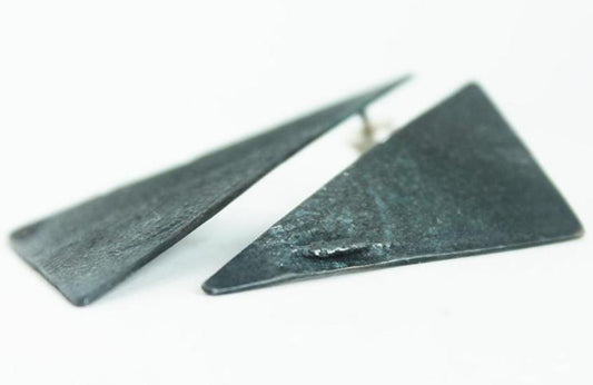 Black silver triangle earrings