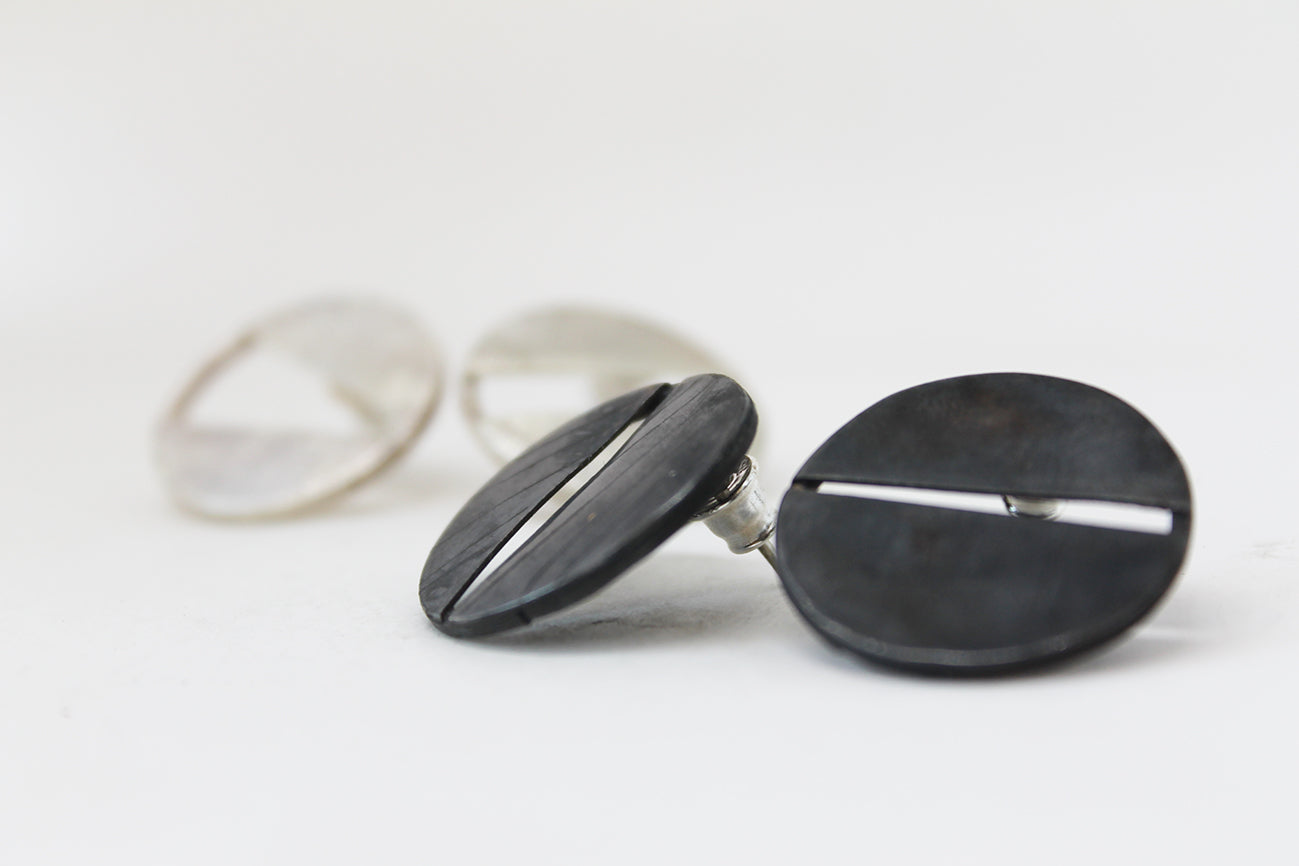 Black silver unique earrings