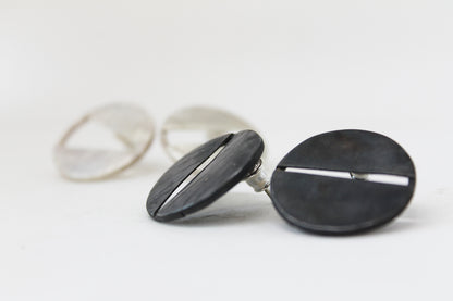 Black silver unique earrings