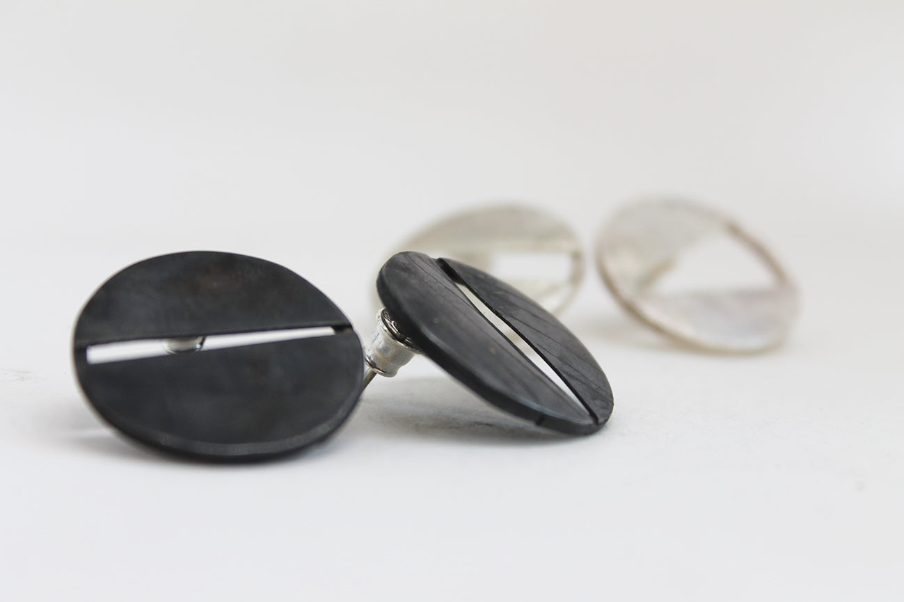 Black silver unique earrings