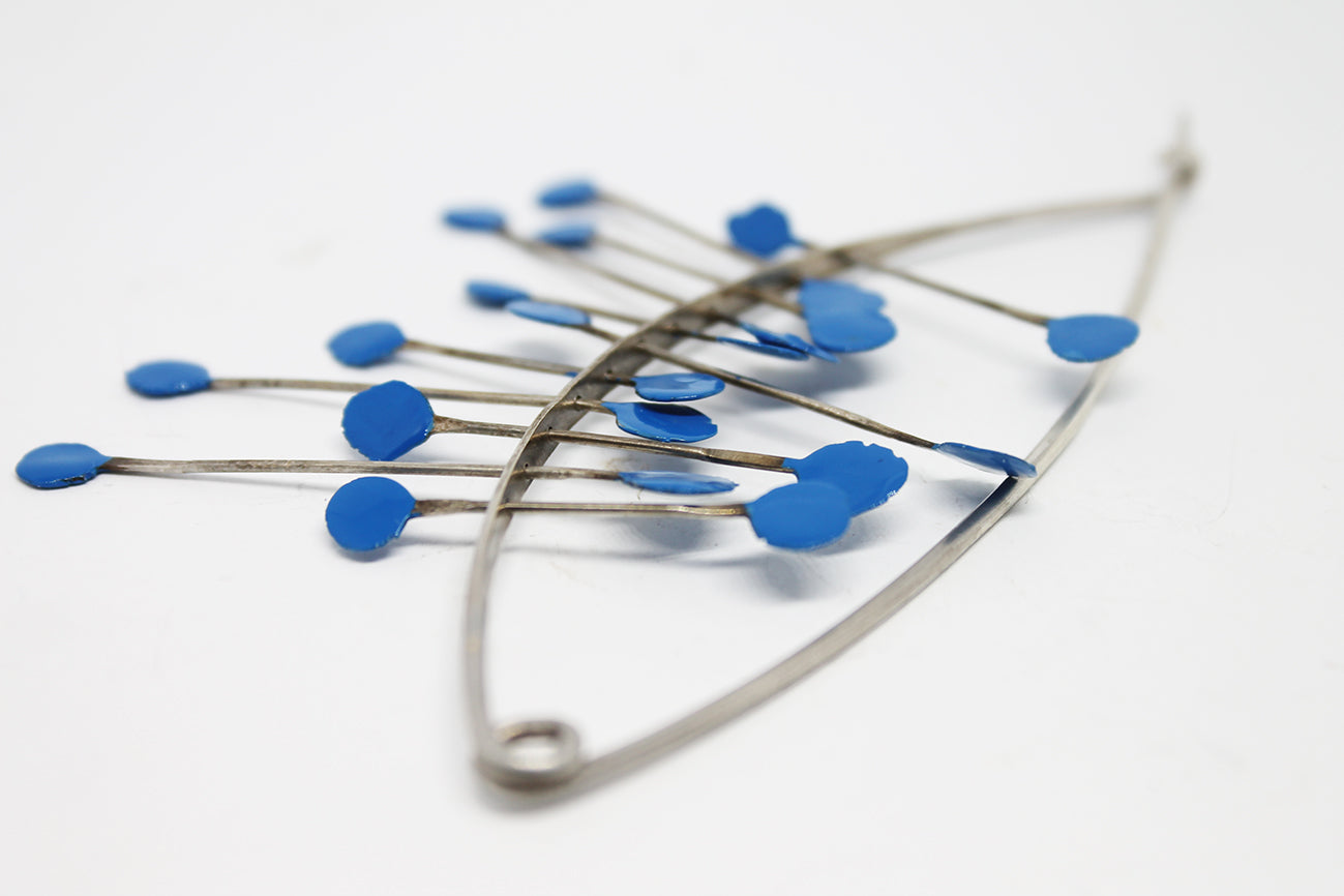 Big Bold Statement Silver Pin Brooch / Red, Blue or Green