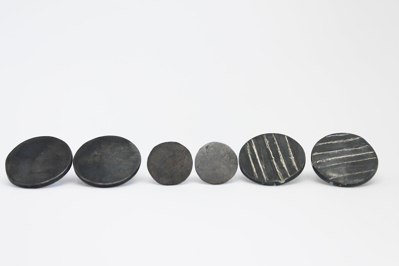 Round black silver stud earrings